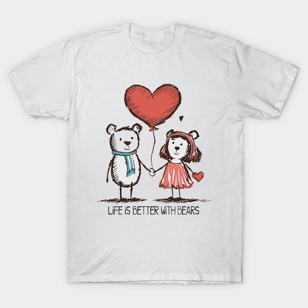 Bears Lovers Stick Figure Couple Funny Animals T-Shirt by Macphisto Shirts